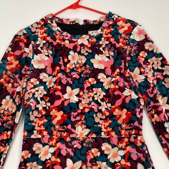 Bcbgeneration Velvet Floral Print Ruffle Trim Colorful Mini Dress Size 4 - Picture 13 of 13